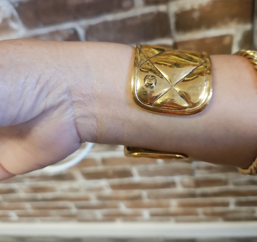 Chanel Gold Cuff Bracelet Matelasse circa 1970